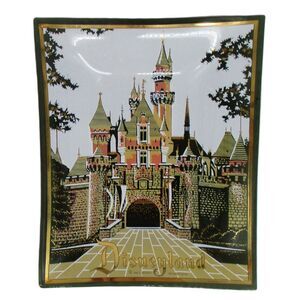 Vintage MCM Disneyland Castle Curved Black Glass Trinket Jewelry Tray by Houze